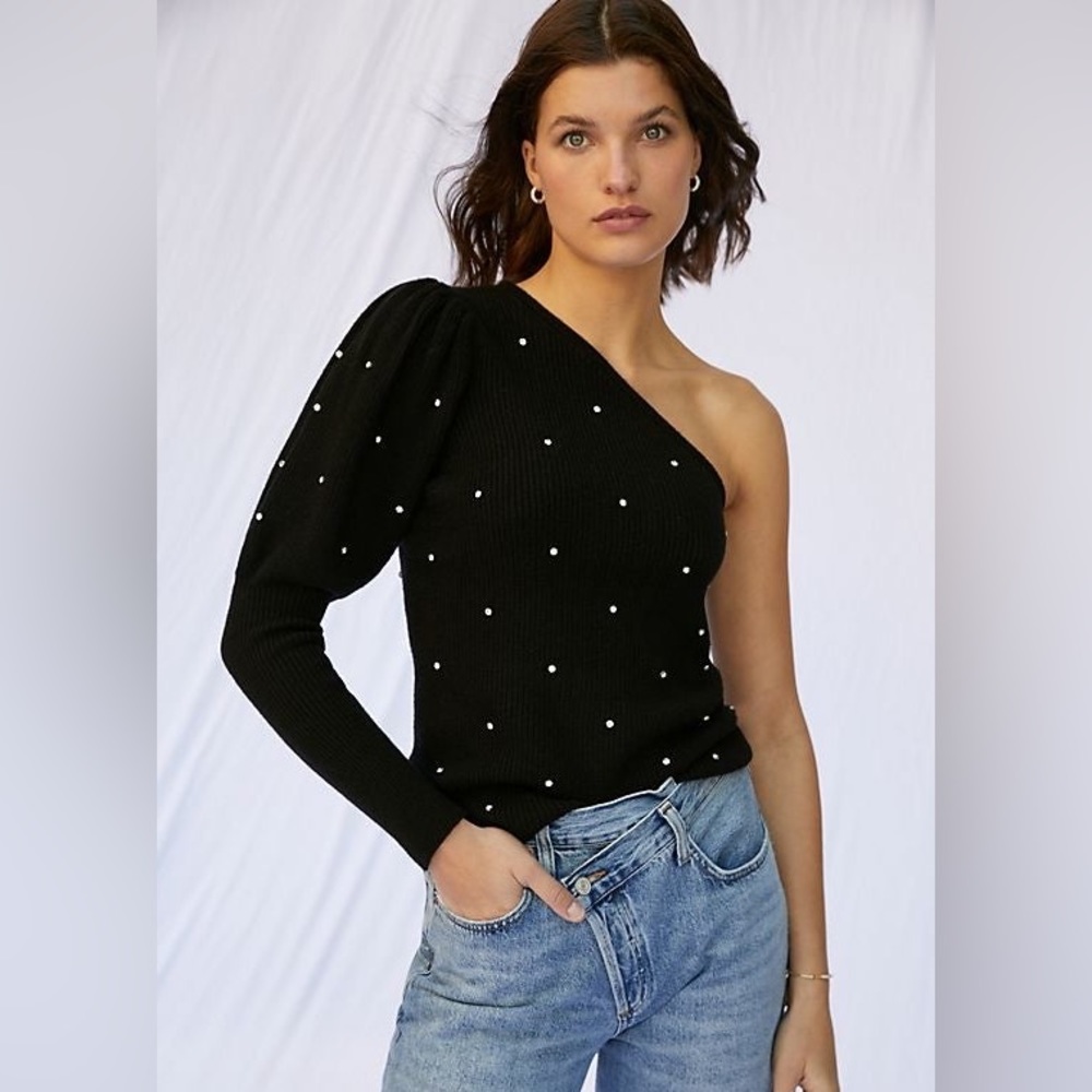 NWT Anthropologie rhinestone off shoulder sweater